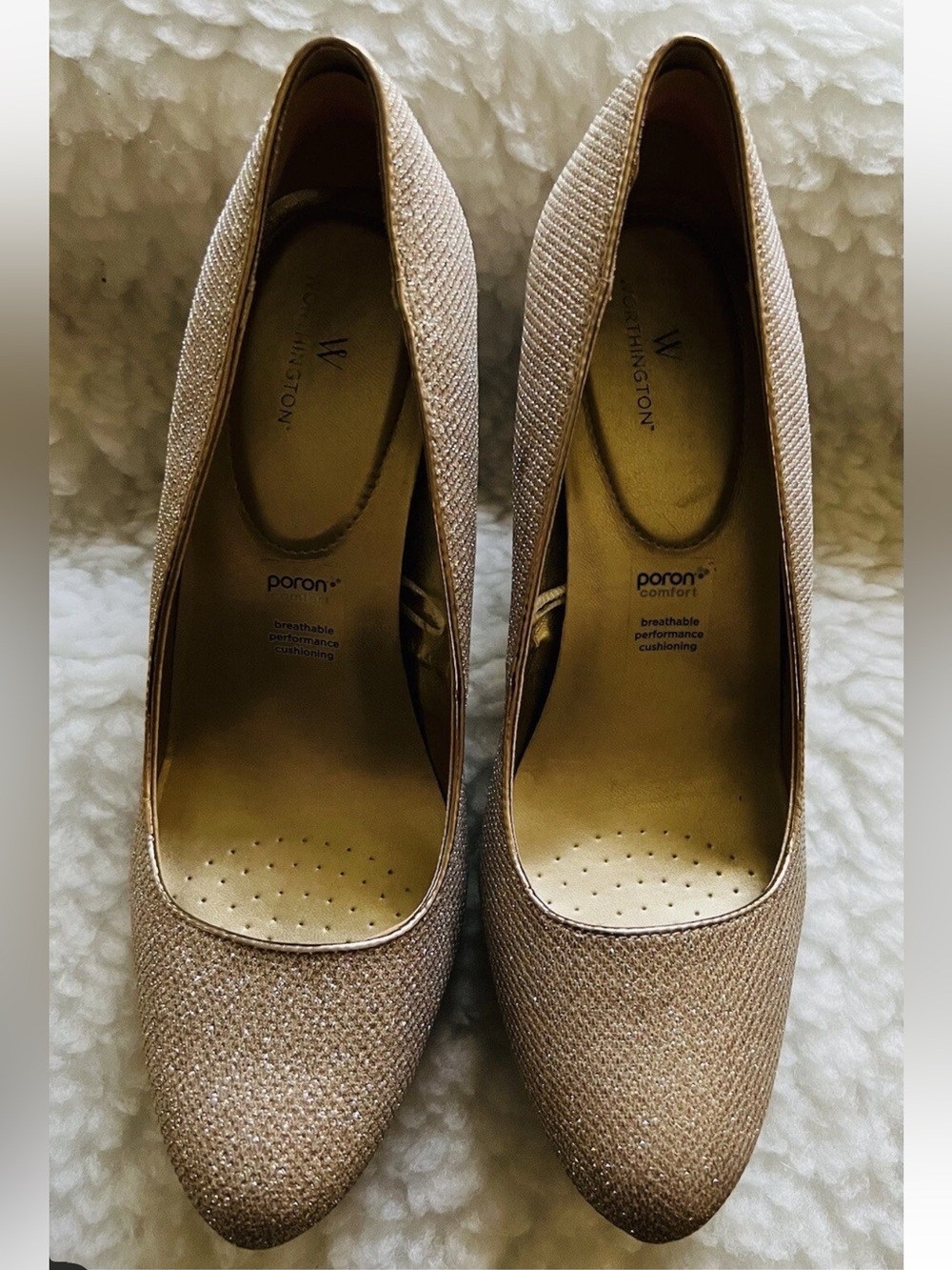 Worthington Poron Comfort Hula Gold Metallic Pumps Sparkle Shimmer Dress Heels